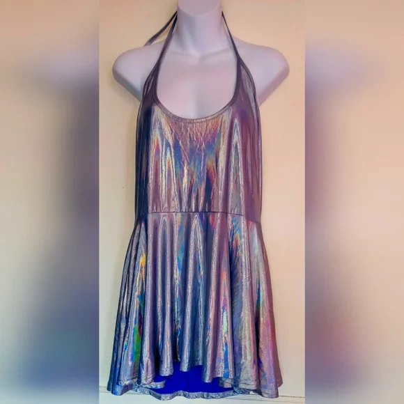 🛍️ BUNDLE ONLY 🛍️SHEIN LADIES BLUE IRIDESCENT HALTER TOP - Picture 1 of 8